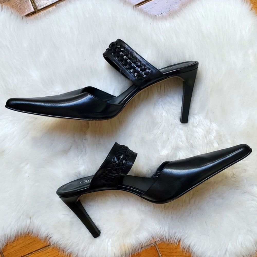 Calderone Size EU 39-US Size 8.5 Leather Pointed Toe Mules,Heels.Made in Italy